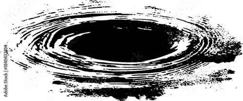 Abstract black and white stencil design featuring whirling water trails for creative projects