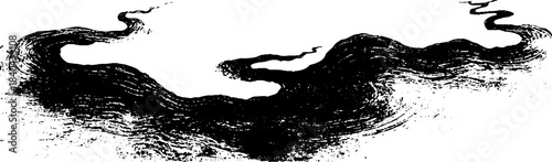 Dynamic black and white stencil of whirling water trails for urban art design