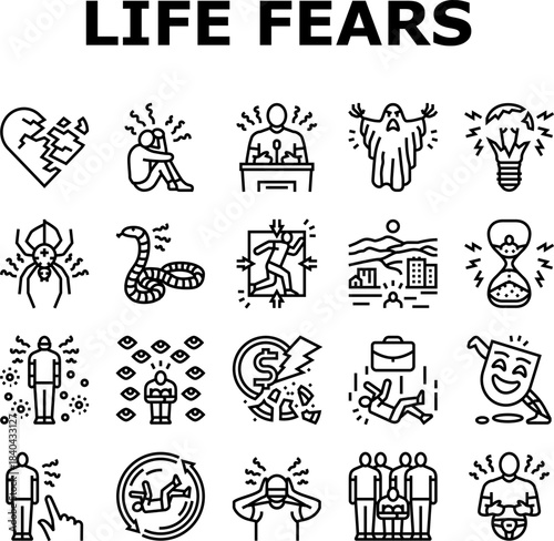 human life fears failure icons set vector