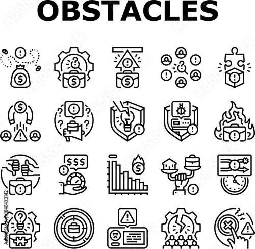 startup obstacles funding icons set vector