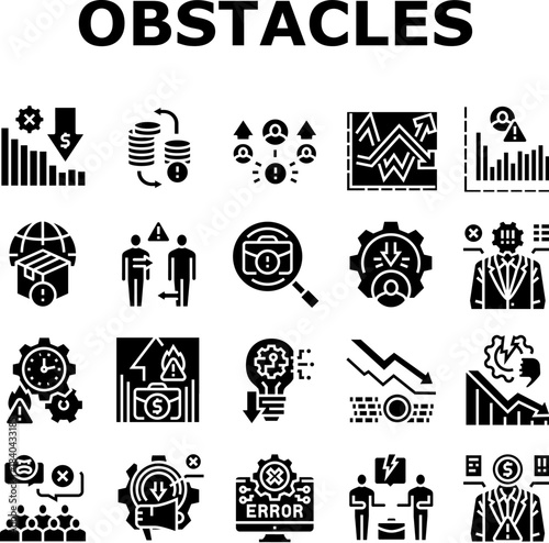 business obstacles icons set vector