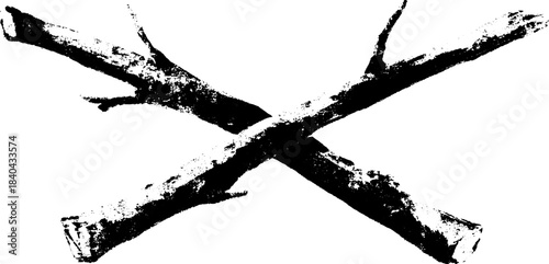 Crossed wind-bent twigs stencil illustration for rustic design