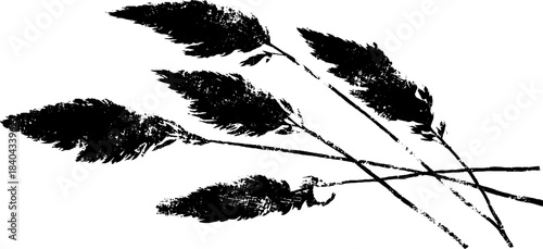 Black and white stencil of windswept heath patter, nature design for art and decor