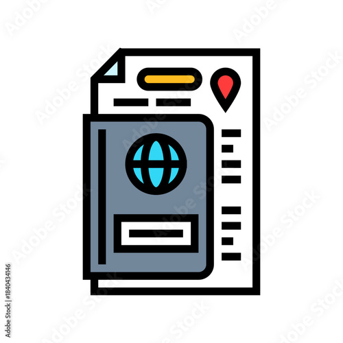 emigration notice document color icon vector illustration