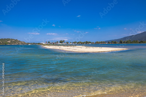 Fteroti Beach, sandbanks and lagoon in Sithonia, Chalkidiki, Greece