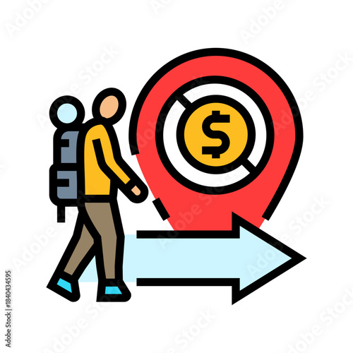 emigration due to economic hardship color icon vector illustration