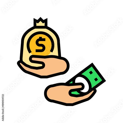 hand receiving small vs large paycheck color icon vector illustration