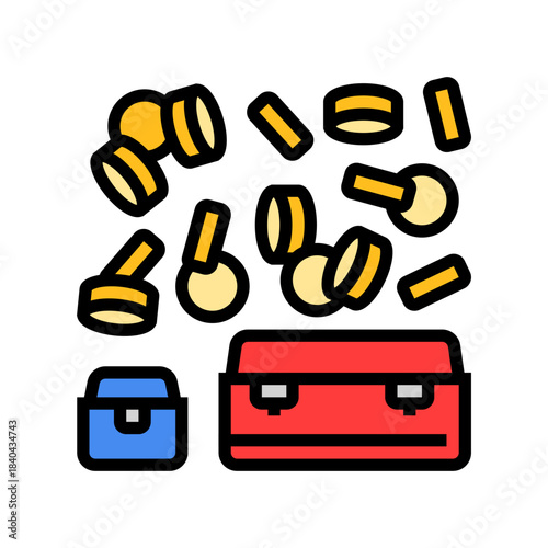 gold coin flowing into different sized containers color icon vector illustration