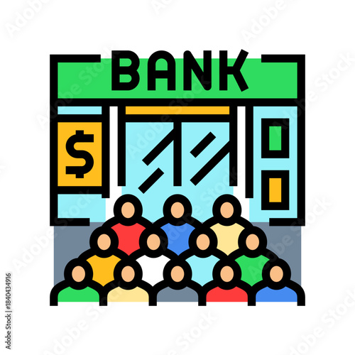 line of people at bank color icon vector illustration