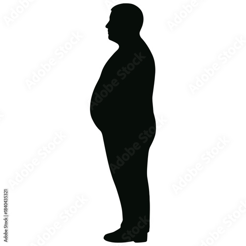 Overweight man silhouette in profile side view isolated on white background