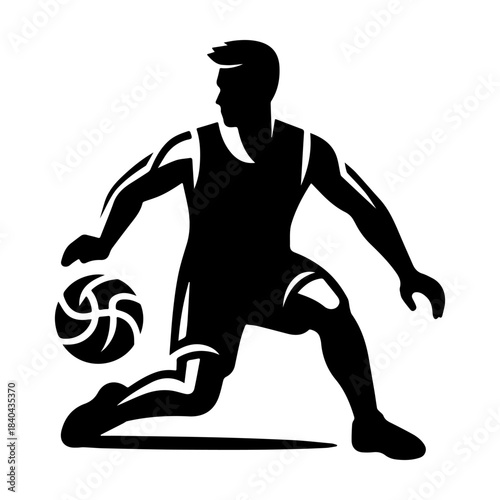 Basketball Player Silhouette Dribbling Ball Action Pose.