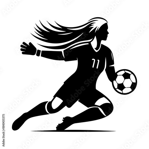 Dynamic Soccer Player Silhouette Kicking Ball with Focus and Determination.