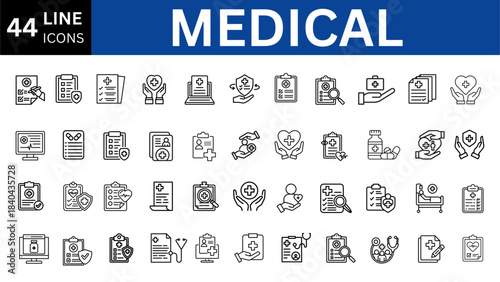 Medical icon set. Containing doctor, medicine, hospital, treatment, healthcare, nurse, pills, clinic and more. Vector illustration set 