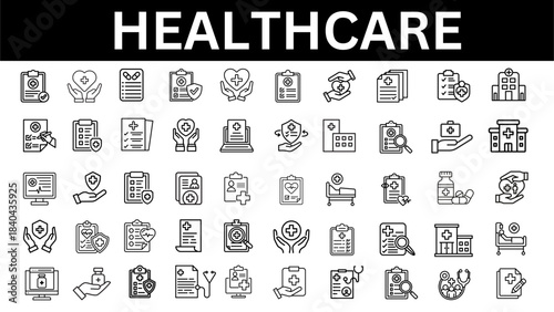 Healthcare editable line icon collection. Vector illustration set 