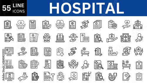 Hospital editable line icon collection. Vector illustration set 