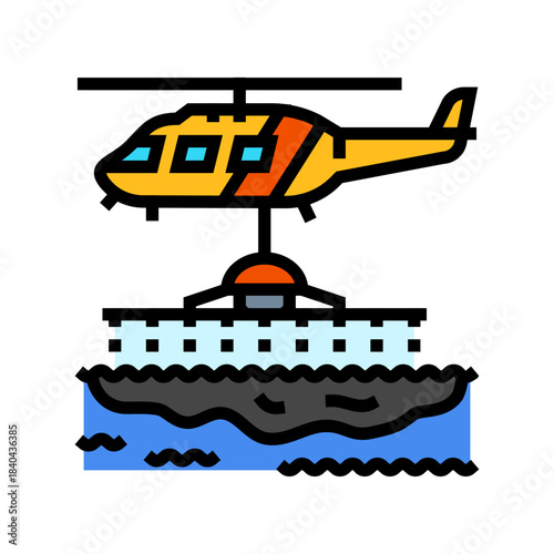 helicopter spraying dispersants on oil spill color icon vector illustration