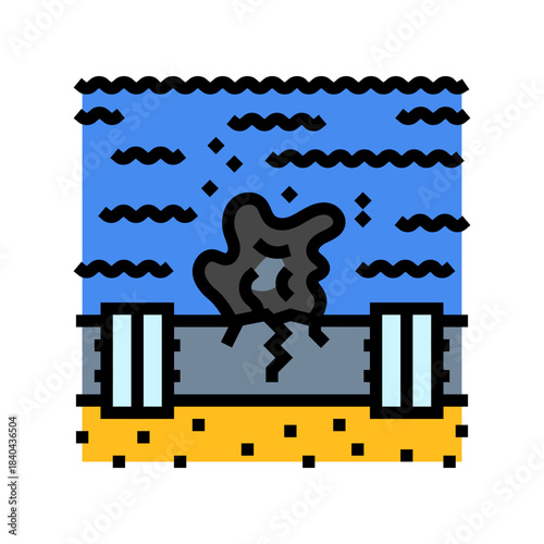 broken pipeline leaking oil into the ocean color icon vector illustration