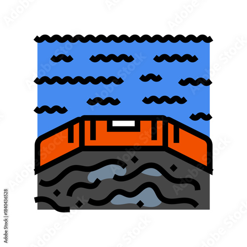 floating booms around an oil spill color icon vector illustration