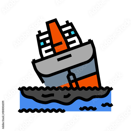 shipwreck spilling oil into the sea color icon vector illustration
