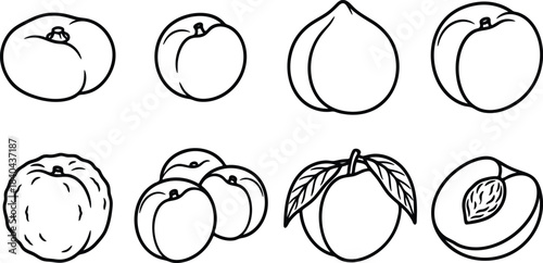 Collection of peach illustrations in various styles and poses