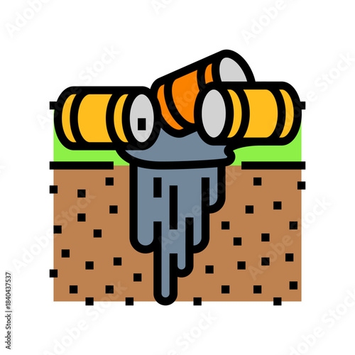 oil barrels leaking onto ground color icon vector illustration