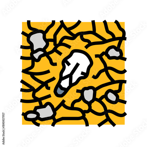 animal skeleton on dry polluted land color icon vector illustration