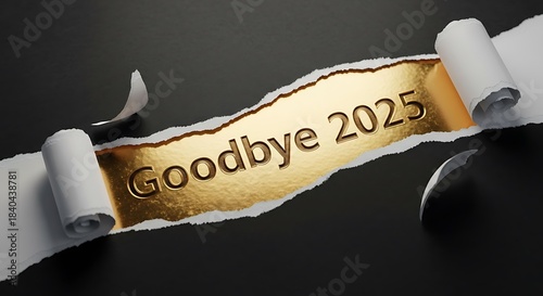 Goodbye year two thousand twenty five on torn paper effect