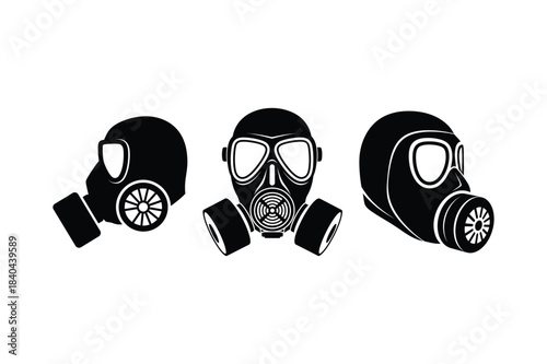 Set of protective gas mask silhouettes for safety equipment vector illustration.