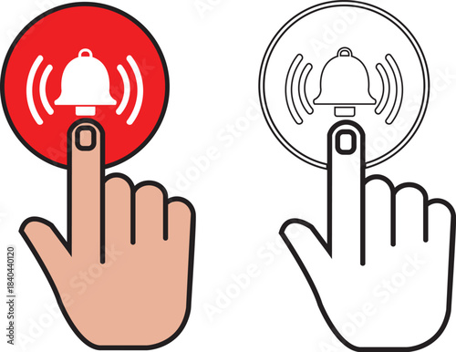 Hand cursor clicking notification bell icon on digital interface Vector