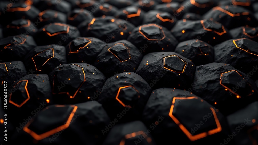 Obraz premium Dark Textured Rocks with Glowing Orange Lines and Geometric Shapes