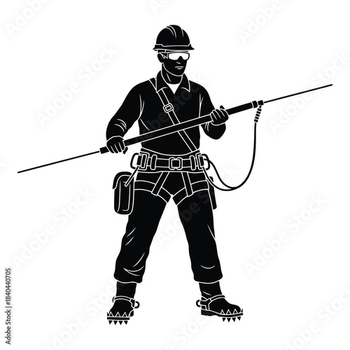 Lineman or utility worker holding a hot stick or insulated pole