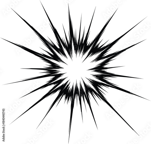 Dynamic black and white starburst explosion graphic design element.
