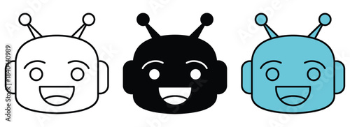 Chatbot Robot Face Icon Set – Cute, Minimal, Emotional AI Bot Expressions Vector.