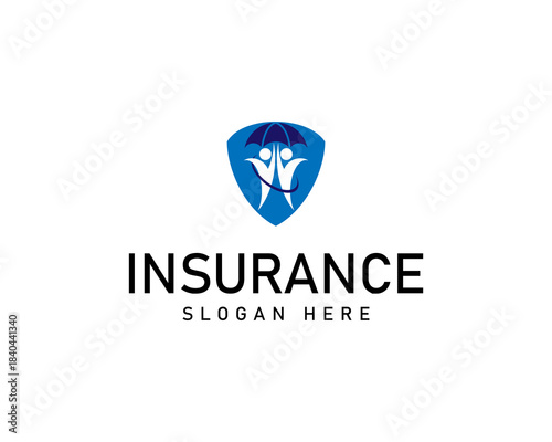 Insurance Business Logo with Shield and Umbrella Logo Design Template