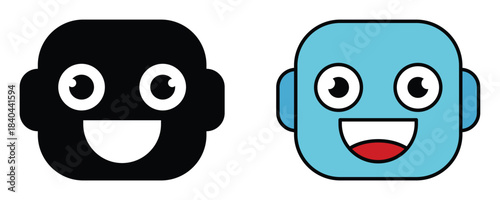 Robot Head Icons – Smiling, Sad, Tactical Cyborg and Minimal Futuristic Faces vector illustration.