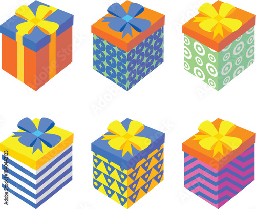 set of gift boxes with bows