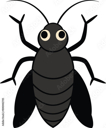 Black cartoon cockroach with long antennae and large eyes insect pest vector illustration EPS file download.

