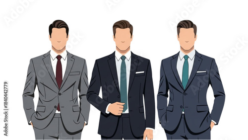 Vector illustration of three professional businessmen standing together in suits.
