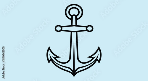 simple black and white line illustration of a two-fluke anchor, traditional nautical symbol, minimal vector design ideal for maritime branding, sea adventure graphics, and tattoo artwork.