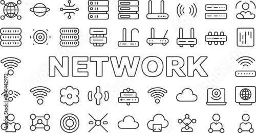 “Minimal Network Icons – Internet, Technology, Signal, Cyber & Communication Line Symbols”