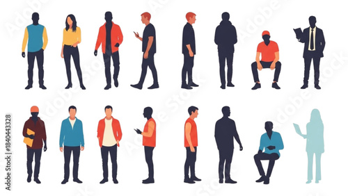 Vector illustration set of diverse people figures in different modern poses.
