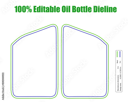 Editable Oil Bottle Dieline Editable outline vector image of cosmetic bottle. 