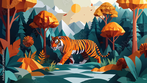 Tiger in the wild nature illustration