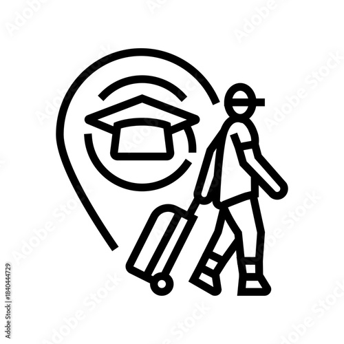 student leaving for study abroad line icon vector illustration