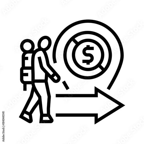 emigration due to economic hardship line icon vector illustration