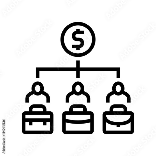 dollar above different job roles line icon vector illustration