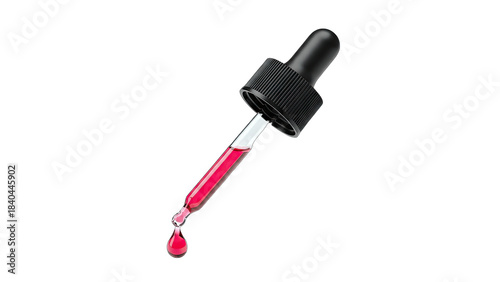 Dropper with Red Liquid Dropping on White Background