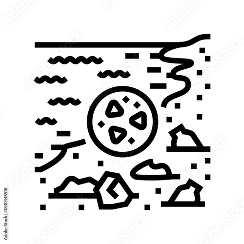 plastic debris on beach microplastics line icon vector illustration