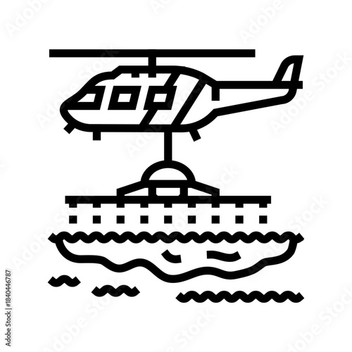 helicopter spraying dispersants on oil spill line icon vector illustration