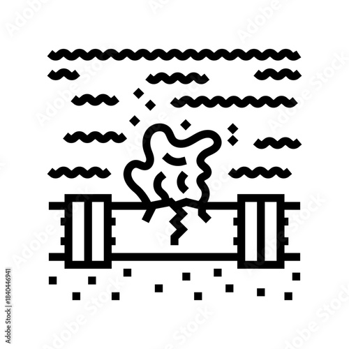 broken pipeline leaking oil into the ocean line icon vector illustration